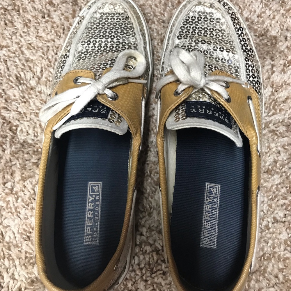SPERRY Top Sider GOLD Bahama SEQUIN Boat Shoes